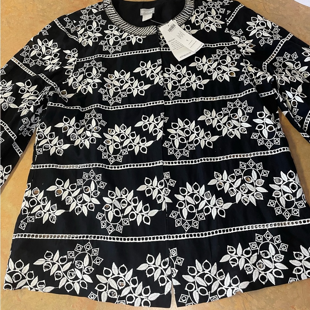 Chico's Black and White Patterned Blouse